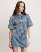 Veronica Beard Malcolm Cropped Denim Jacket - Silver Dust