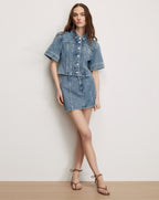 Veronica Beard Malcolm Cropped Denim Jacket - Silver Dust