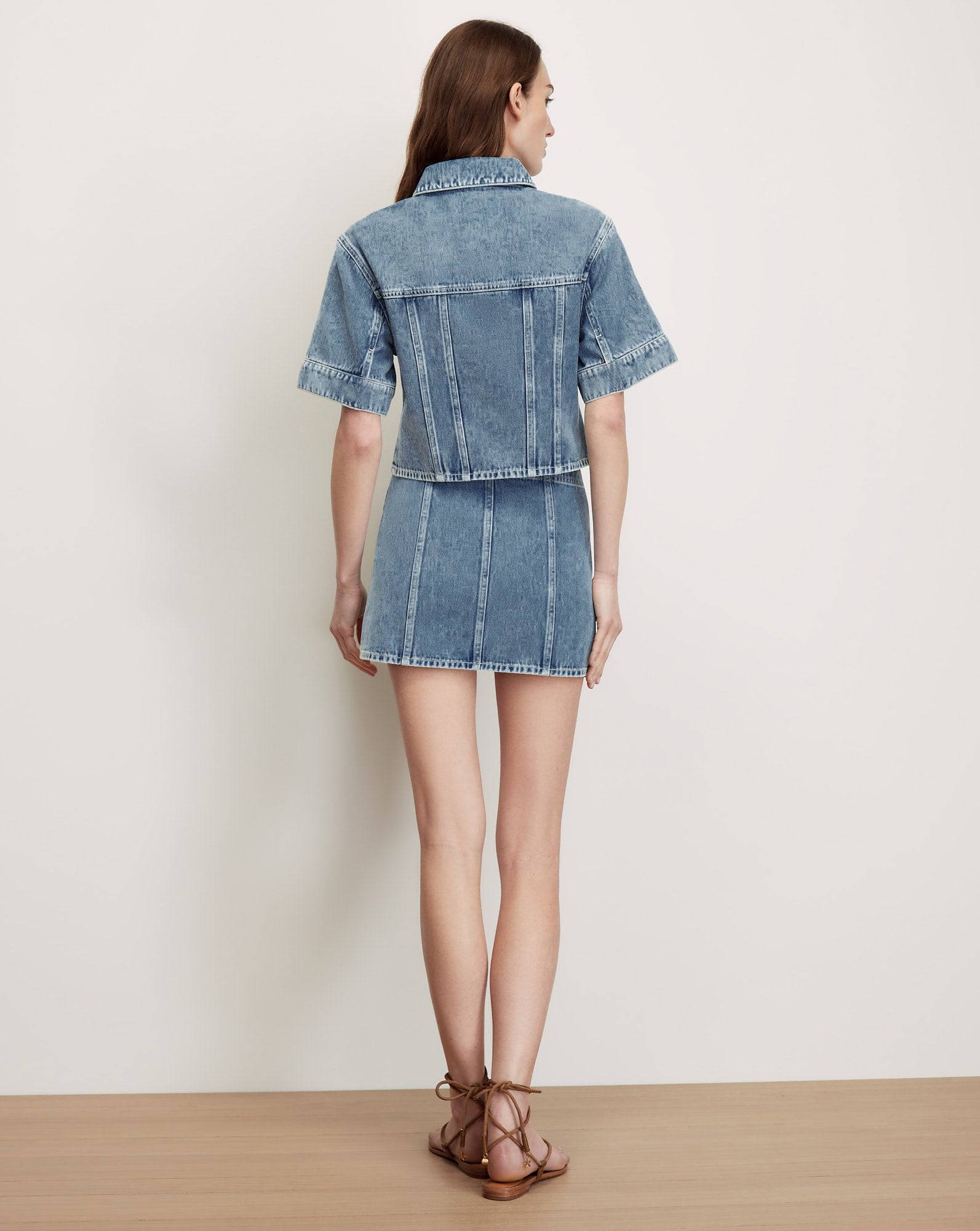 Malcom Cropped Denim Jacket in Medium Wash Silver Dust | Veronica