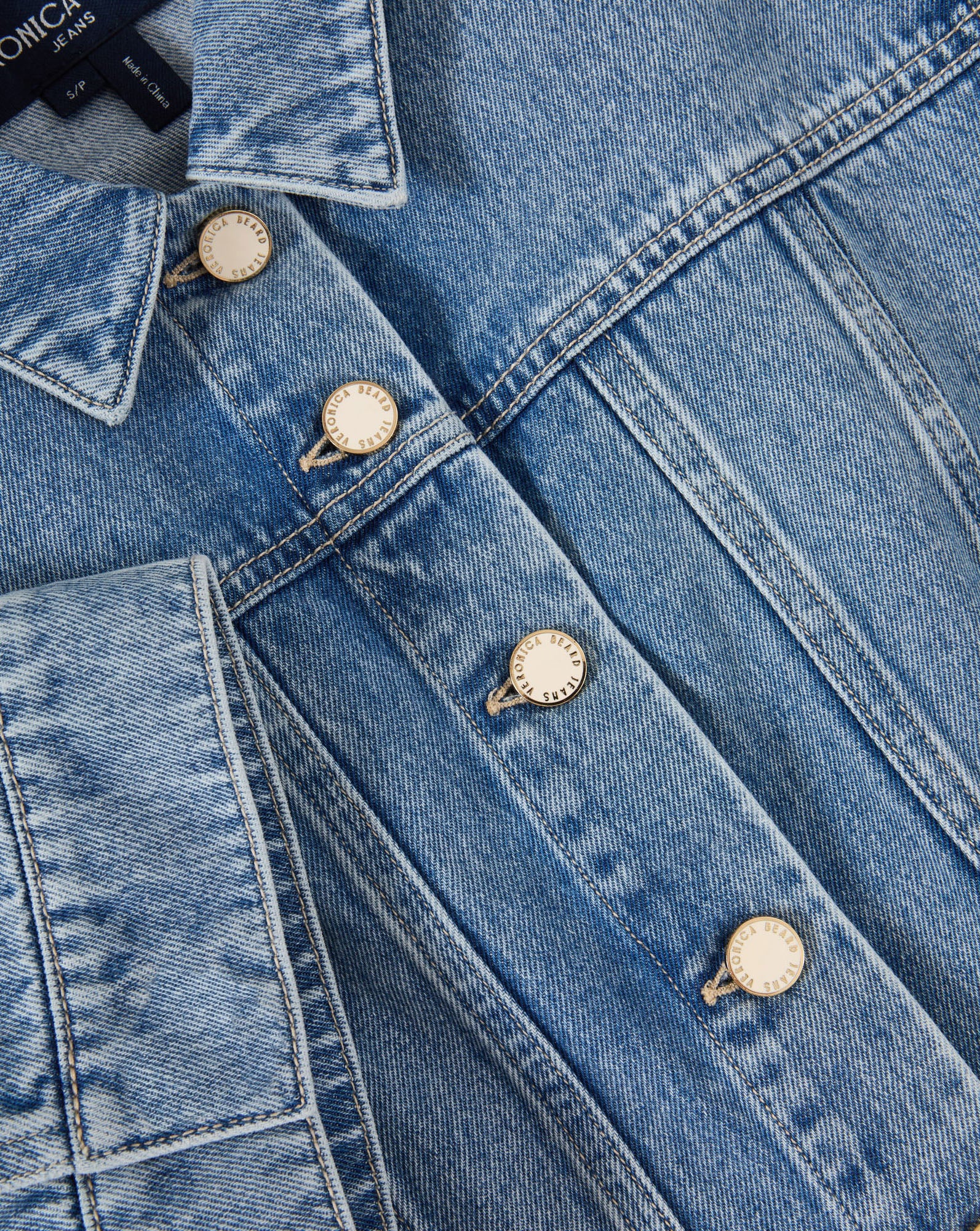 Malcom Cropped Denim Jacket in Medium Wash Silver Dust | Veronica
