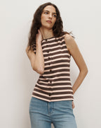 Veronica Beard Brown and pink striped sleeveless knit top with a button-front closure.