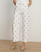 Veronica Beard Grant Studded Wide-Leg Jean - White