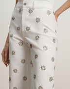 Veronica Beard Grant Studded Wide-Leg Jean - White
