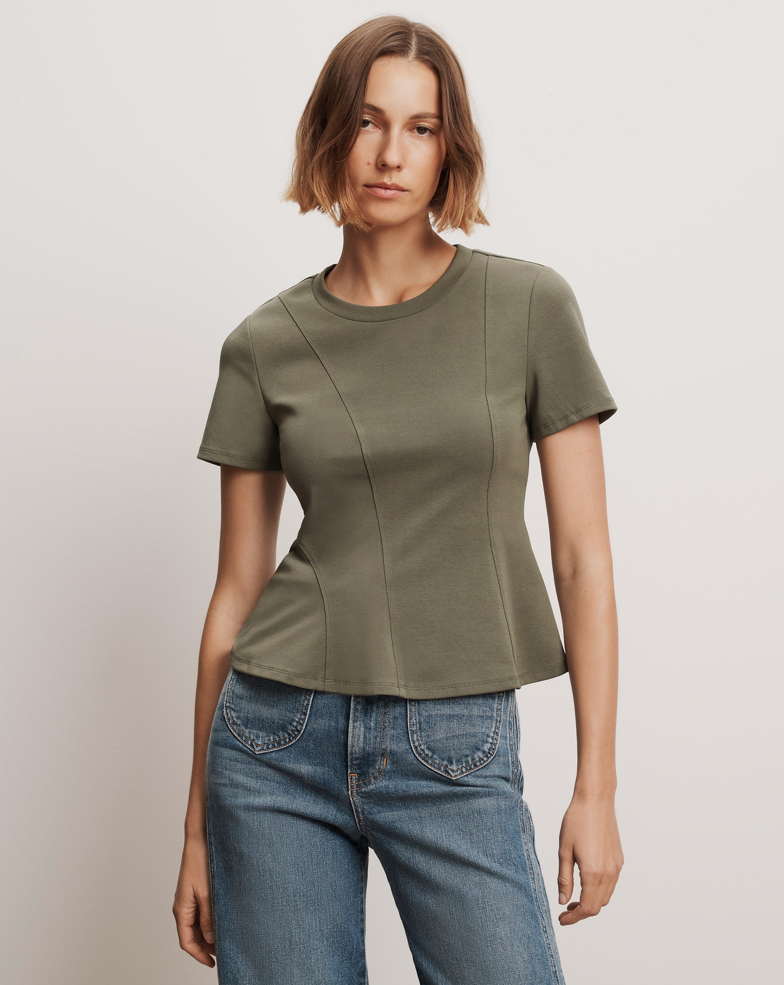 Syverin Peplum T-Shirt in Stone Army | Veronica Beard