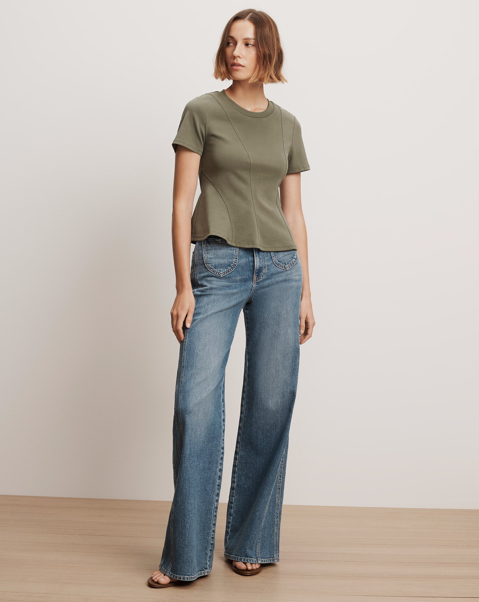 Syverin Peplum T-Shirt in Stone Army | Veronica Beard