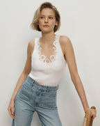 Veronica Beard Narcisa Embroidered Tank Top - White