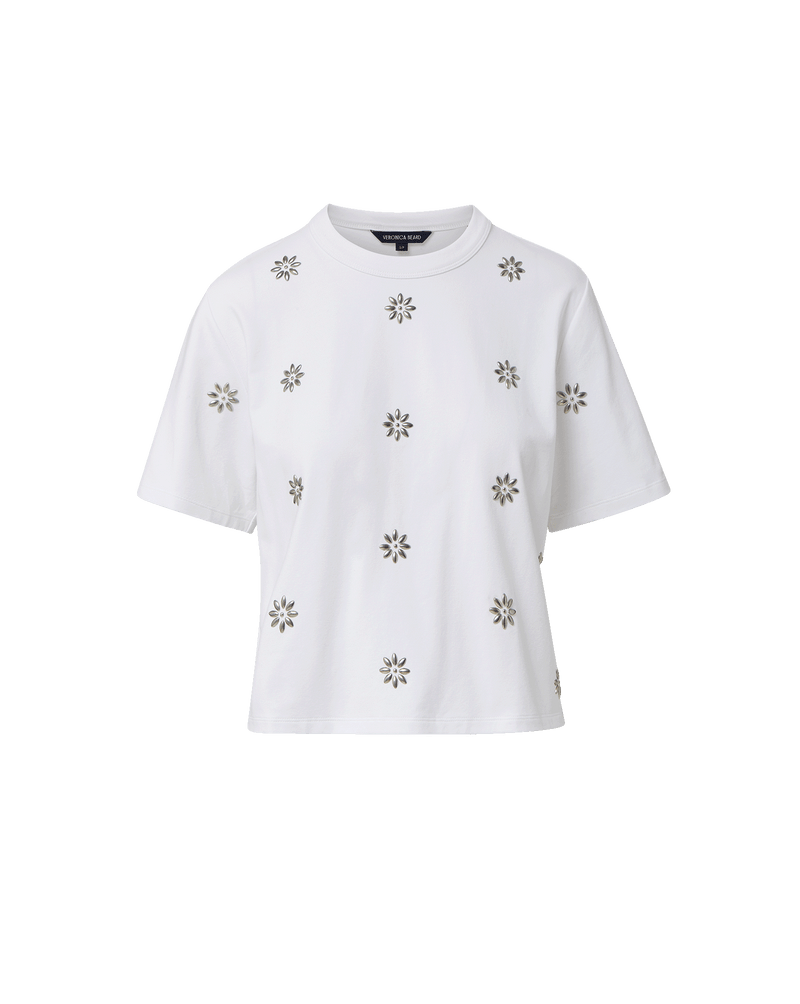 Benedict Crewneck Short-Sleeve T-Shirt in White | Veronica Beard