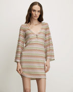 Veronica Beard Novien Crochet Mini Dress - Deep Ochre/Dove White Multi