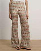 Veronica Beard Fatima Crochet Wide-Leg Pant - Deep Ochre/Dove White Multi