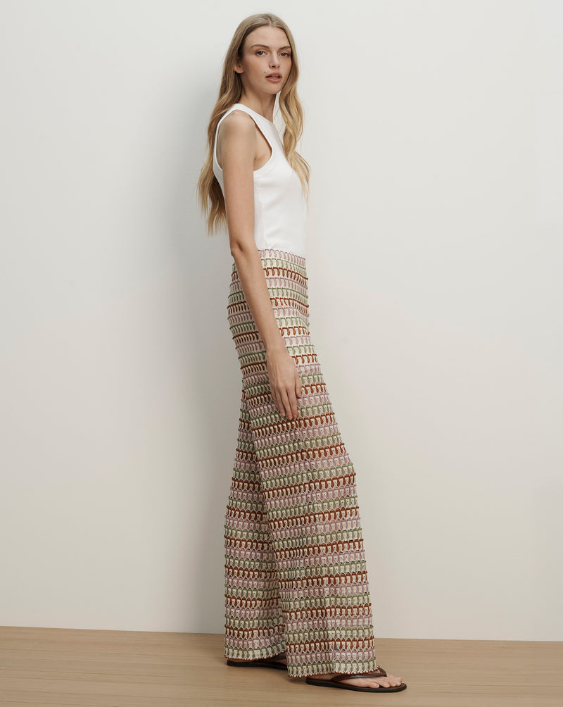 Veronica Beard Fatima Crochet Wide-Leg Pant - Deep Ochre/Dove White Multi