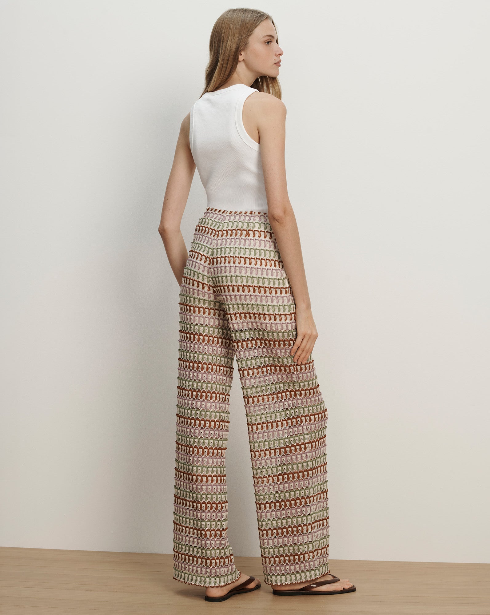 Veronica Beard Fatima Crochet Wide-Leg Pant - Deep Ochre/Dove White Multi