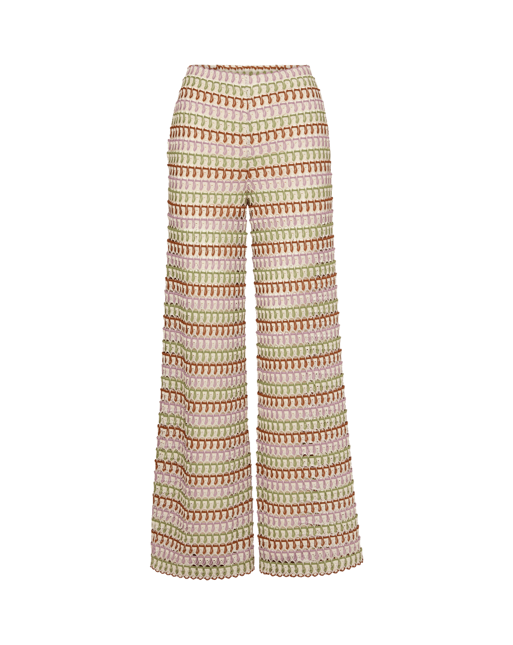 Veronica Beard Fatima Crochet Wide-Leg Pant - Deep Ochre/Dove White Multi