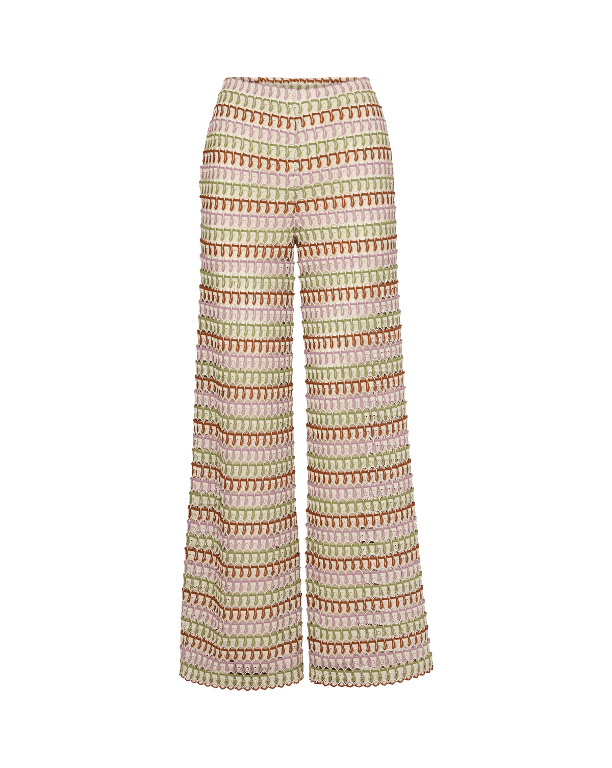 Fatima Crochet Wide-Leg Pant in Deep Ochre & White Stripes