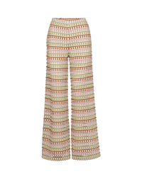 Veronica Beard Fatima Crochet Wide-Leg Pant - Deep Ochre/Dove White Multi
