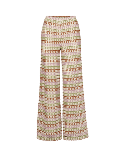 Veronica Beard Fatima Crochet Wide-Leg Pant - Deep Ochre/Dove White Multi