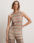 Veronica Beard Rhett Crochet Tank Top - Deep Ochre Dove Multi