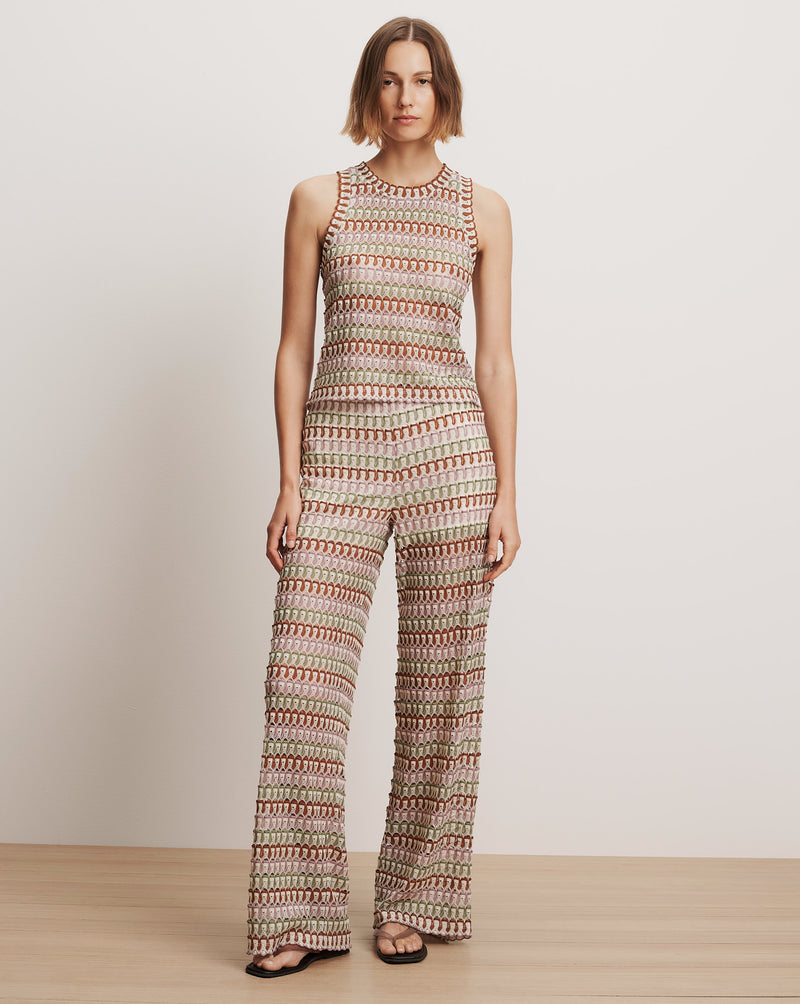 Veronica Beard Rhett Crochet Tank Top - Deep Ochre Dove Multi