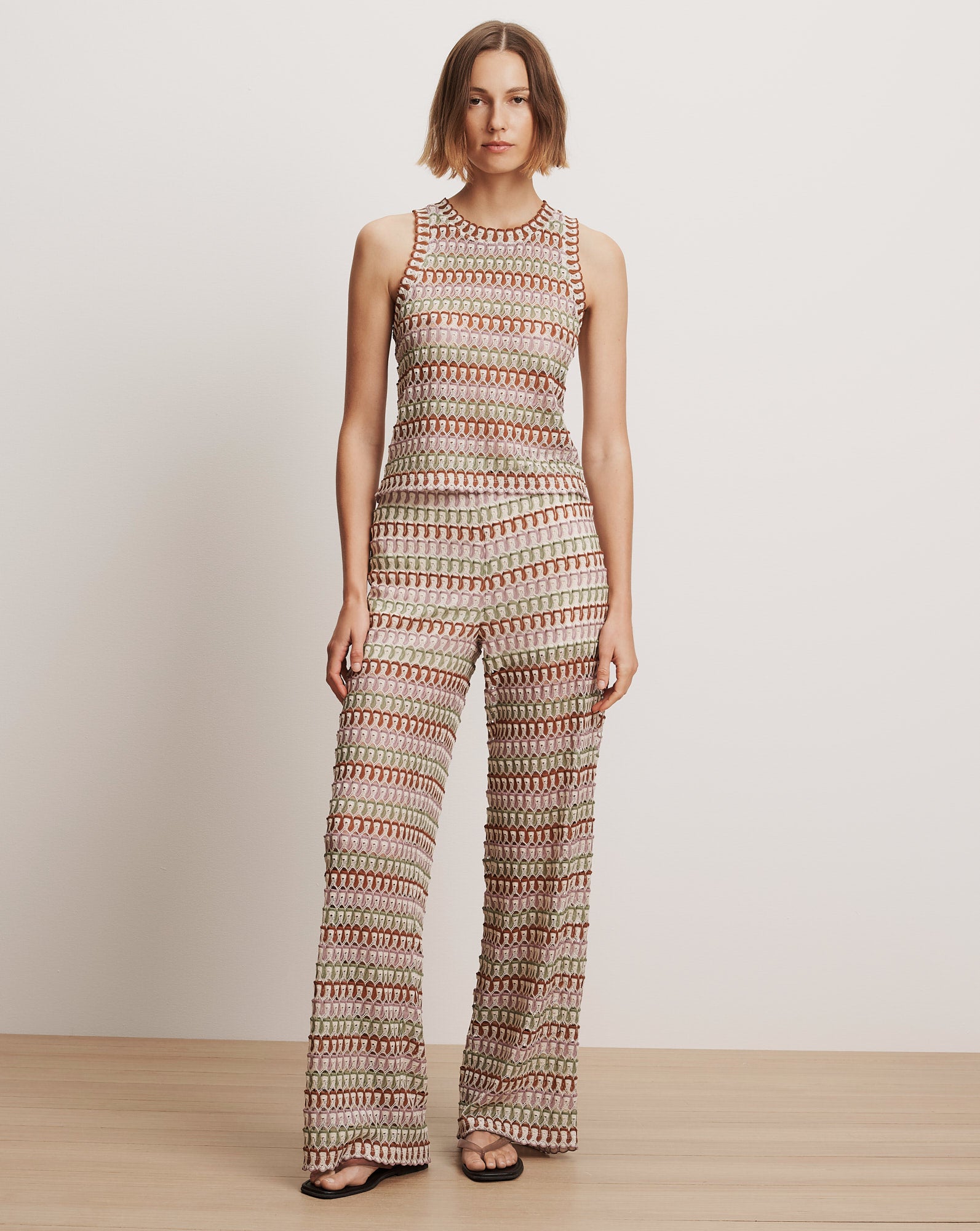 Veronica Beard Fatima Crochet Wide-Leg Pant - Deep Ochre/Dove White Multi