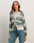 Veronica Beard Laurinor Linen-Blend Cardigan - Dove White Sage Blue River