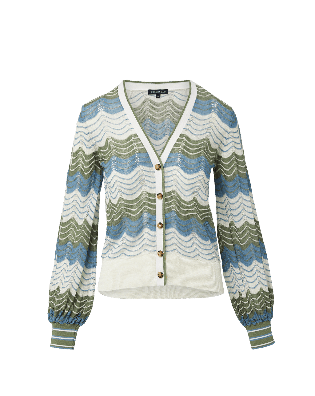 Veronica Beard Laurinor Linen-Blend Cardigan - Dove White Sage Blue River
