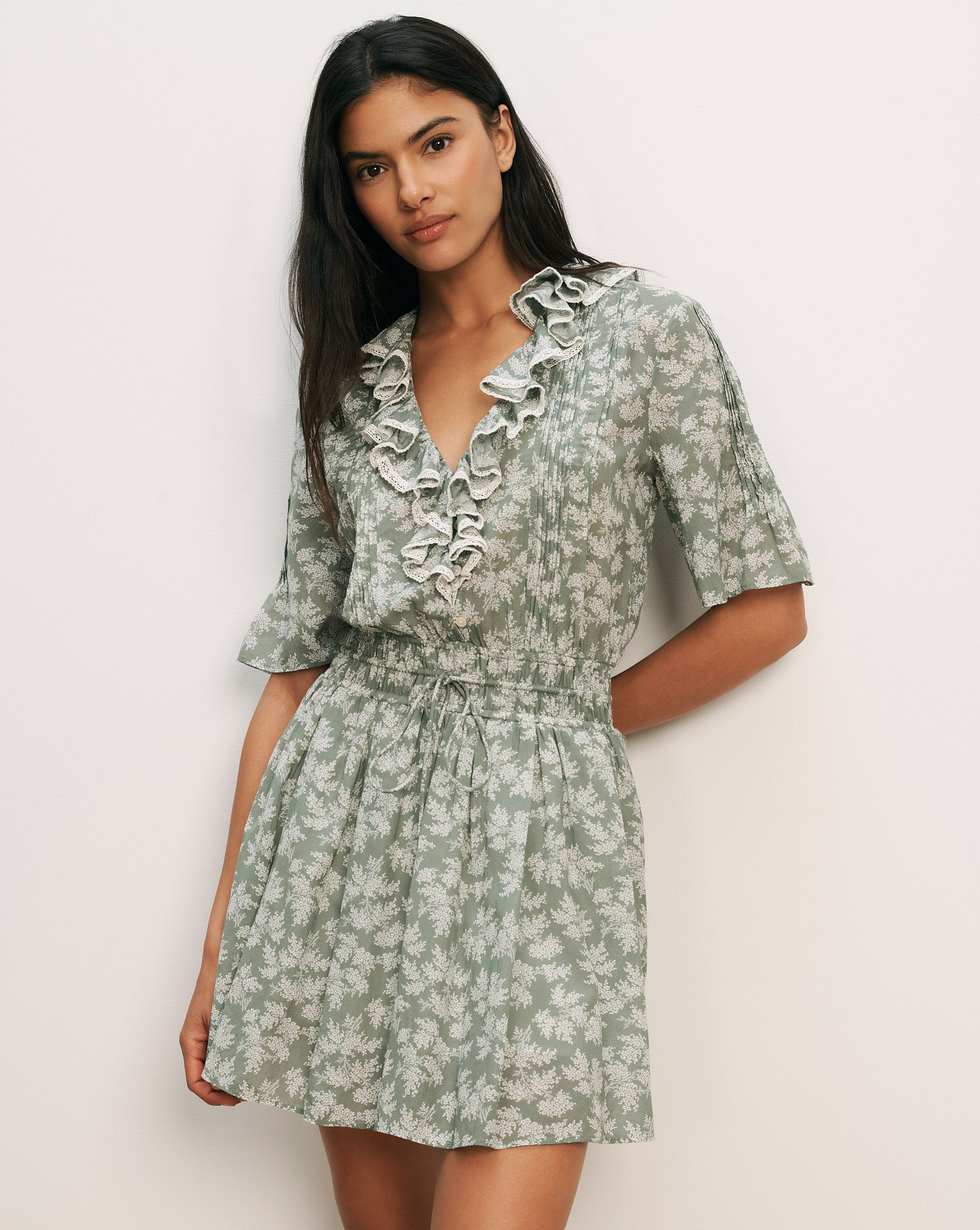 Veronica Beard Gallagher Floral Mini Dress | Sage|Dove White