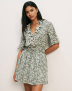 Veronica Beard Gallagher Floral Mini Dress - Sage/Dove White