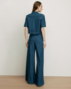 Veronica Beard Denim short-sleeve collared crop top