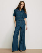 Veronica Beard Blue denim wide-leg pants.