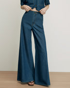 Veronica Beard Digby Wide-Leg Chambray Pant - Starry Night