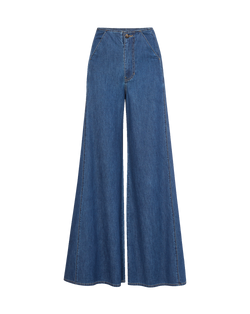 Veronica Beard Blue denim wide-leg pants with front pockets.