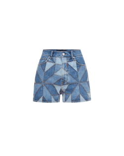 Veronica Beard Blue denim patchwork high-waisted shorts