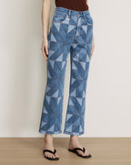 Veronica Beard Blue patchwork denim jeans with geometric pattern