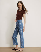 Veronica Beard Blue patchwork denim jeans with geometric pattern.