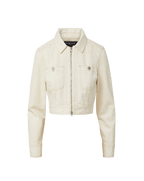 Veronica Beard Ecru denim cropped jacket with contrast stitching.