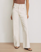 Veronica Beard Ecru wide-leg jeans with patch pockets.
