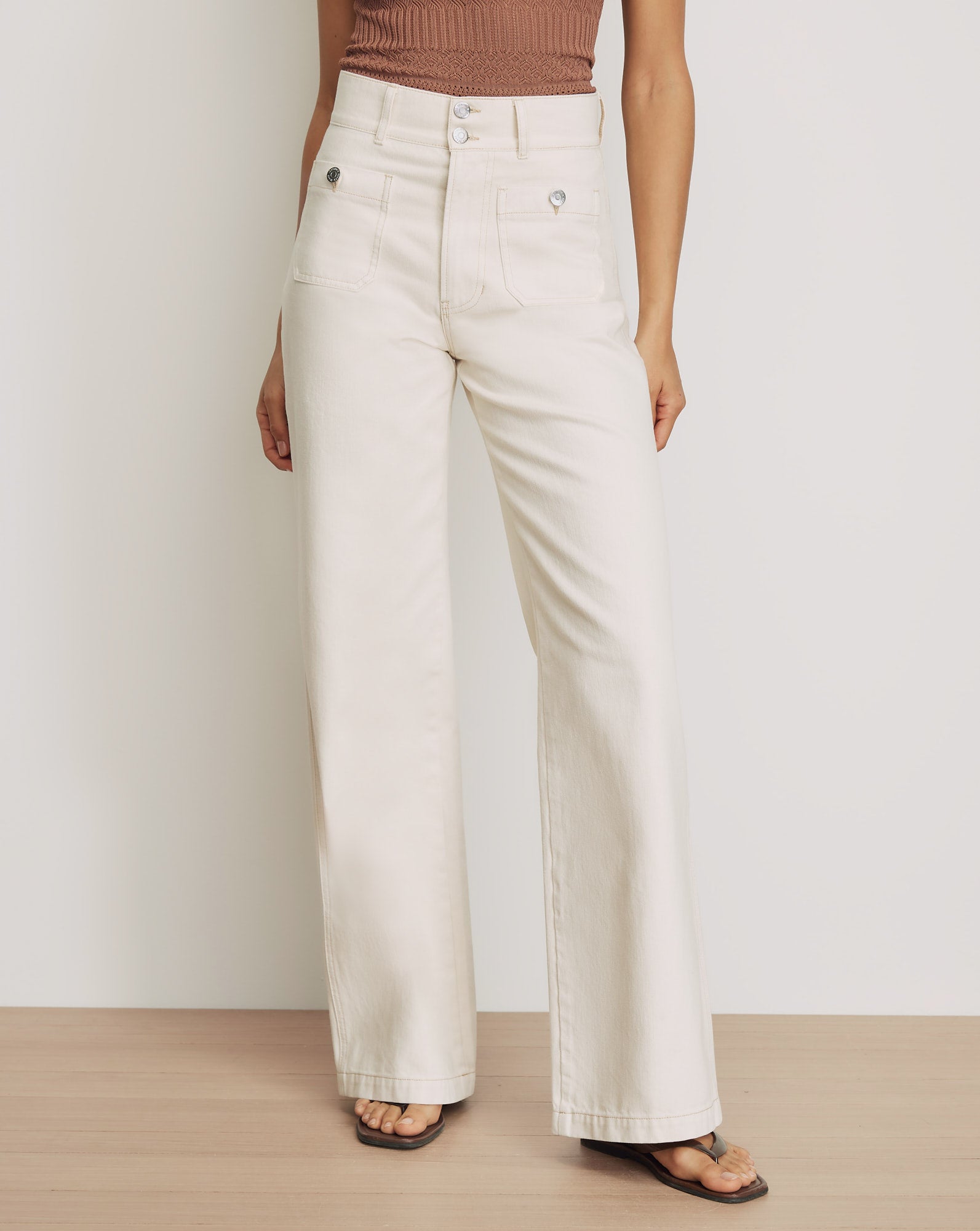 Veronica Beard Taylor Patch-Pocket Wide-Leg Jean - Ecru