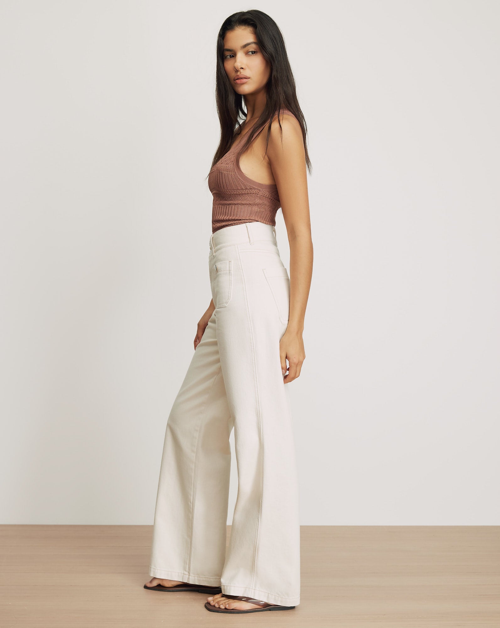 Veronica Beard Taylor Patch-Pocket Wide-Leg Jean - Ecru