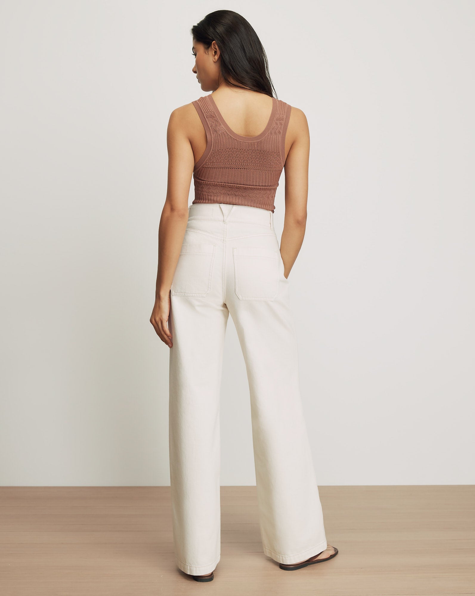 Veronica Beard Taylor Patch-Pocket Wide-Leg Jean - Ecru