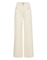 Veronica Beard Cream wide-leg jeans with front patch pockets.