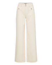 Veronica Beard Cream wide-leg jeans with front patch pockets.