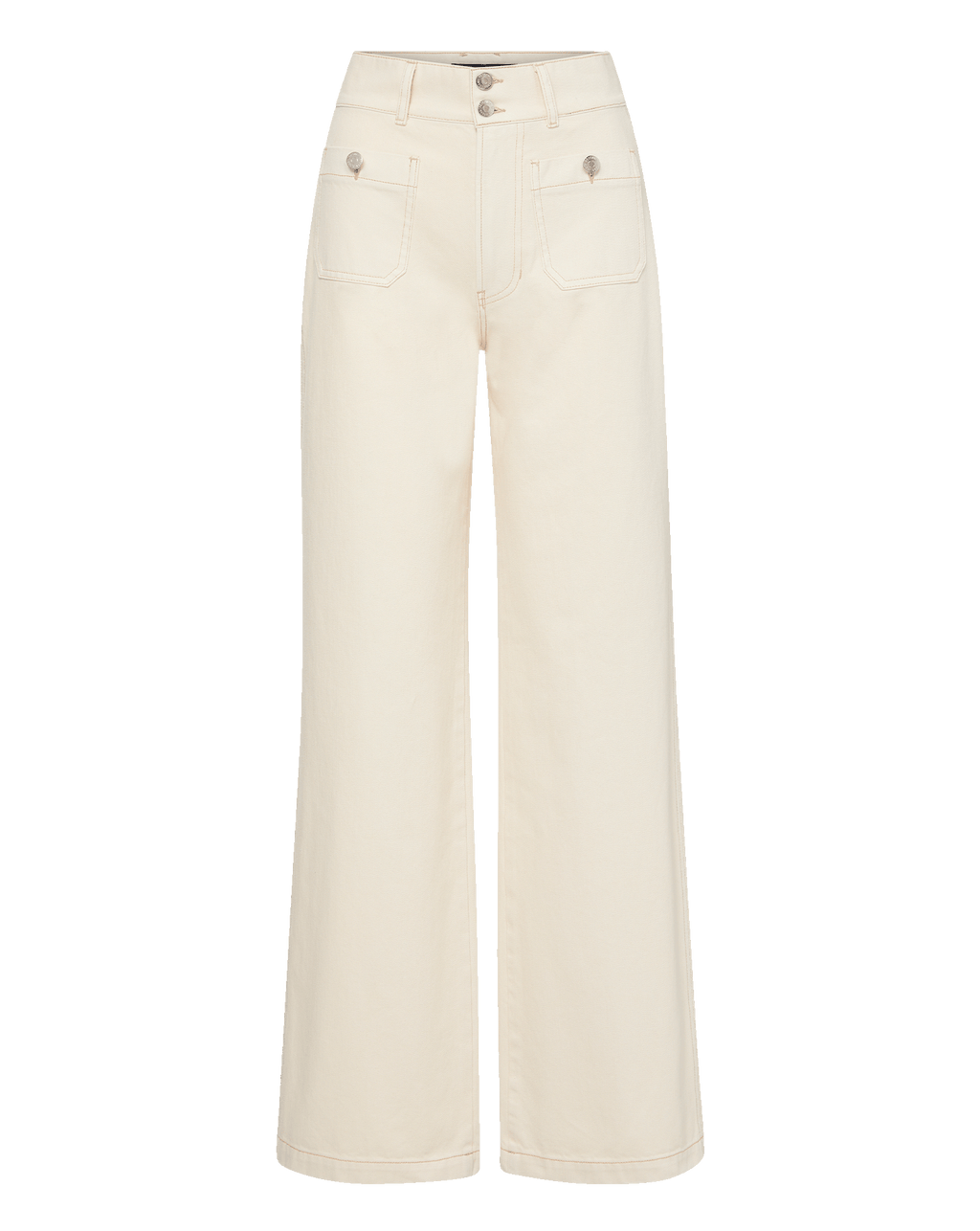 Veronica Beard Taylor Patch-Pocket Wide-Leg Jean - Ecru