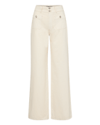 Veronica Beard Cream wide-leg jeans with front patch pockets.