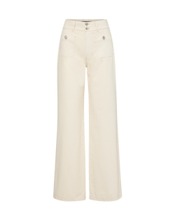 Veronica Beard Cream wide-leg denim jeans with front patch pockets.