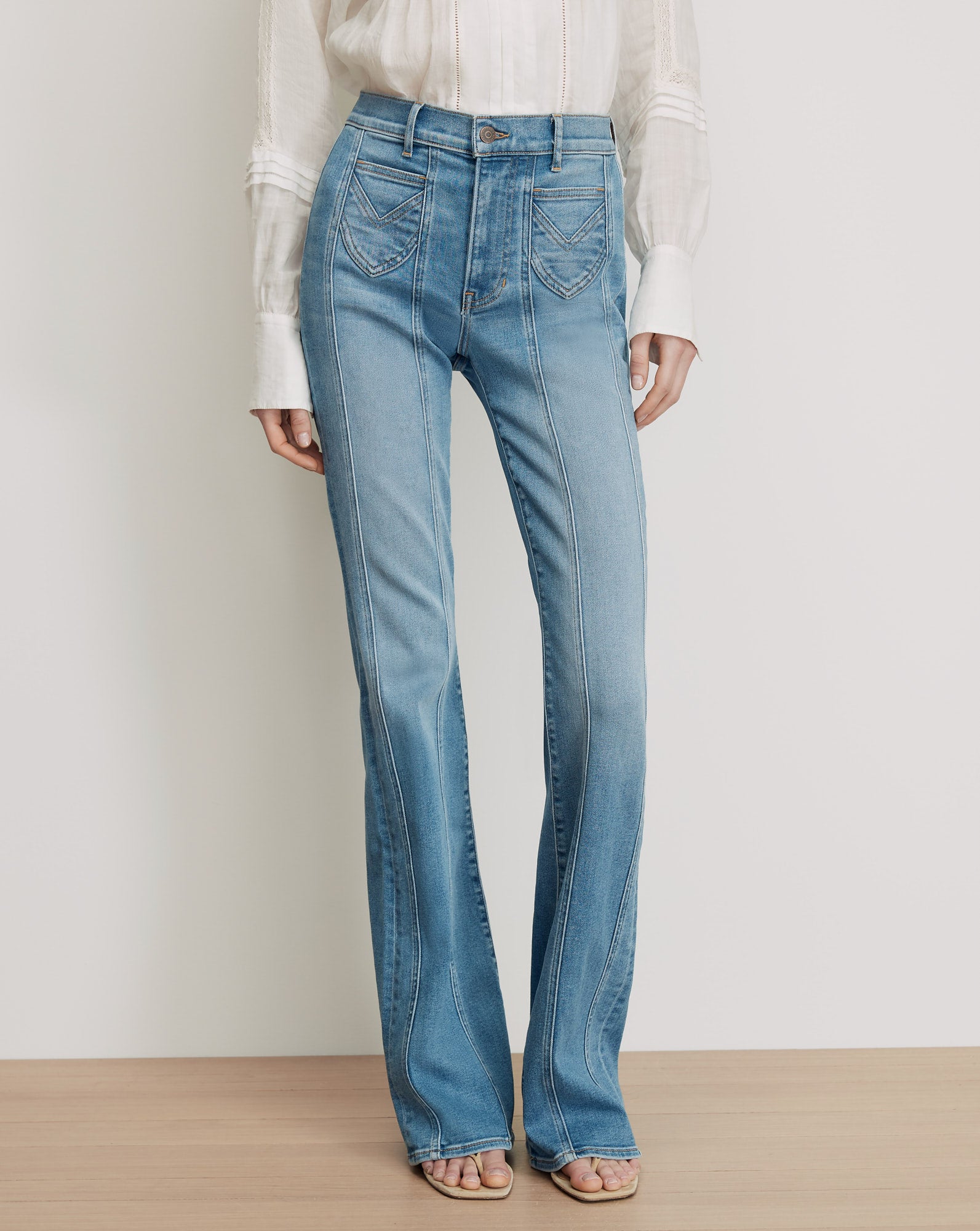 Beverly Skinny-Flare Jeans with Saddle Seam | Veronica Beard