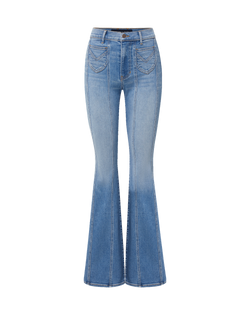 Veronica Beard Blue denim flared jeans with front seams.
