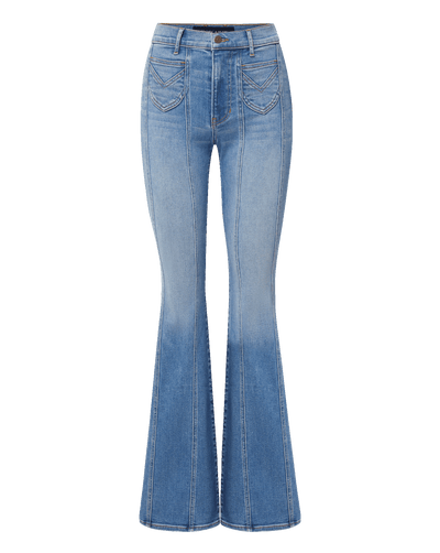 Veronica Beard Blue denim flare jeans with front seams.