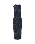 Veronica Beard Navy blue paisley ruched midi dress