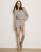Veronica Beard White and brown striped knit shorts.