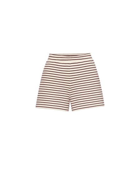 Veronica Beard White and brown striped knit shorts.