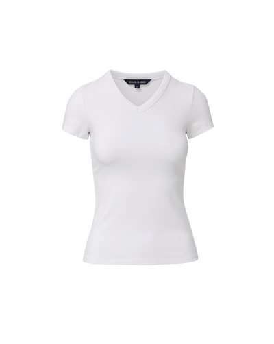 Veronica Beard White cotton fitted V-neck t-shirt